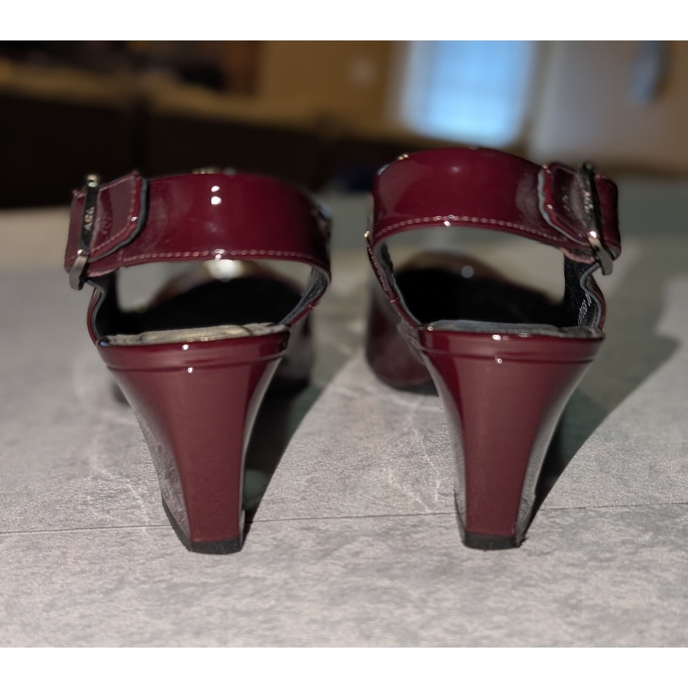 AGL Attilio Giusti Leombruni Burgundy Patent Leather Slingback Block Heels EU 38 - Picture 4 of 12